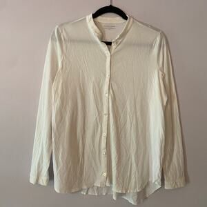 Eileen Fisher White 100% Cotton Button Down Blouse Women's size Large Petite
